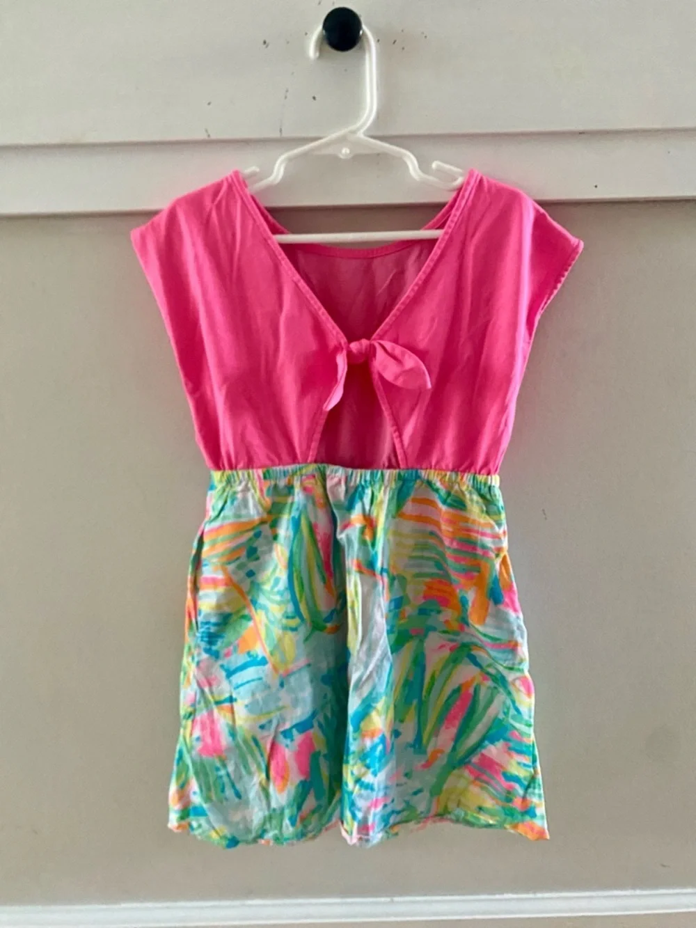 Lilly Pulitzer Caila Dress Sea Salt and Sun Size Medium Girls Pink Bow